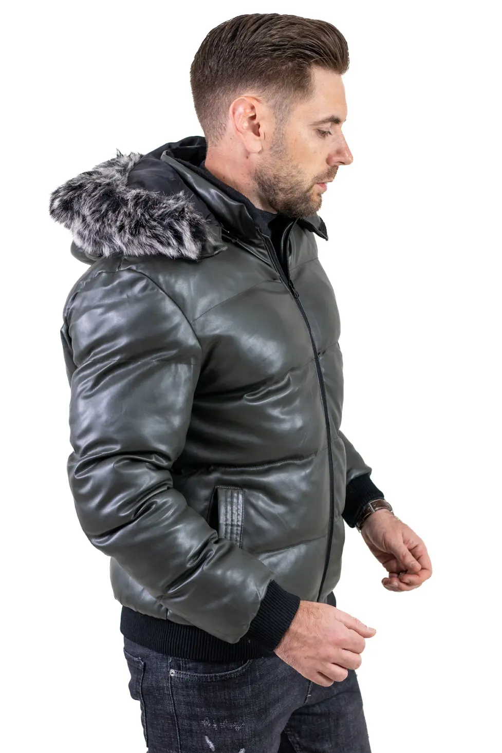 Geacă iarnă bărbați din piele ecologică, croială dreaptă [10]