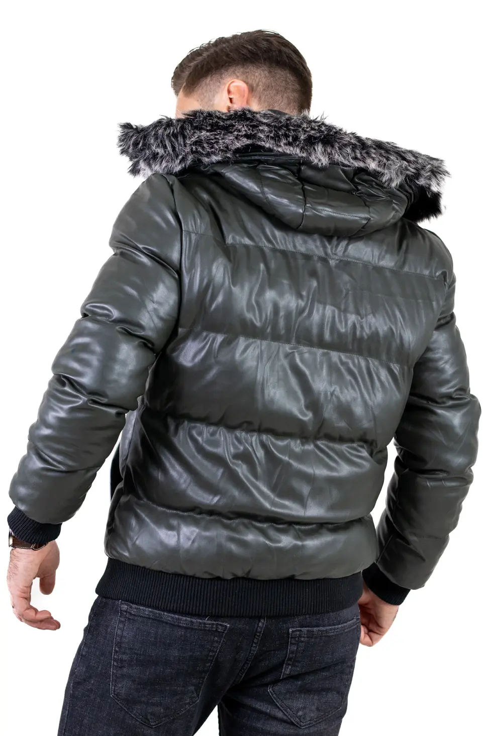 Geacă iarnă bărbați din piele ecologică cu blăniță [4]