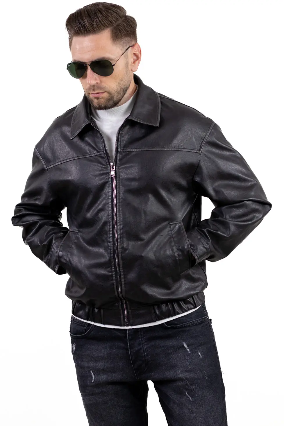 Geaca eco-piele neagra - guler cu reve [2]