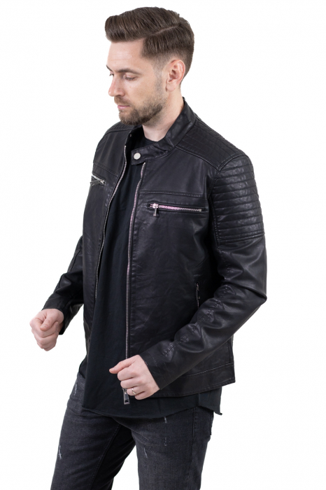 Geaca eco-piele neagra cu fermoare [8]