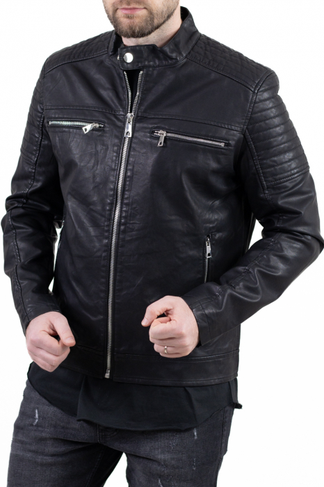 Geaca eco-piele neagra cu fermoare [7]