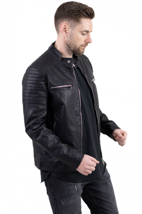 Geaca eco-piele neagra cu fermoare [9]