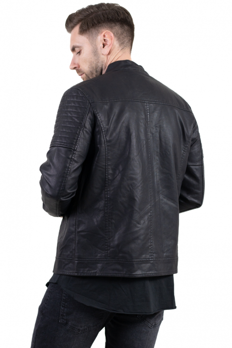 Geaca eco-piele neagra cu fermoare [4]