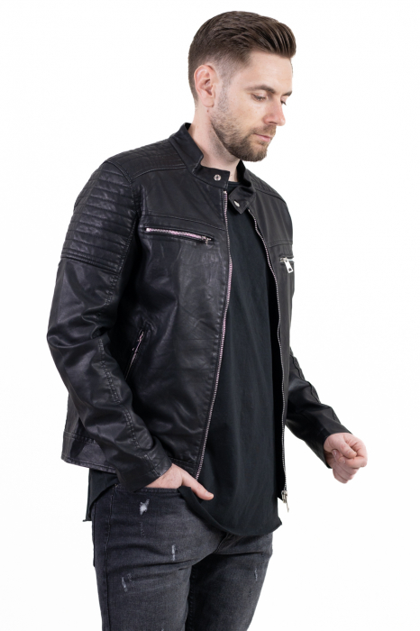 Geaca eco-piele neagra cu fermoare [2]