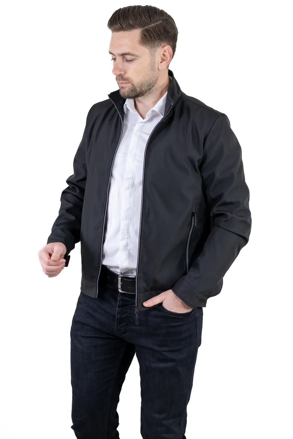 Geaca eleganta de primavara regular fit neagra [7]