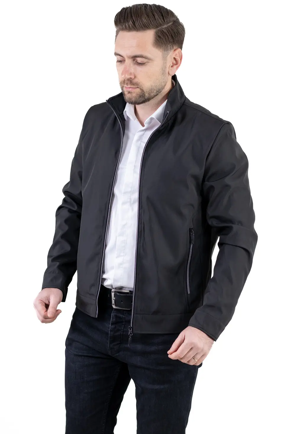 Geaca eleganta de primavara regular fit neagra [5]