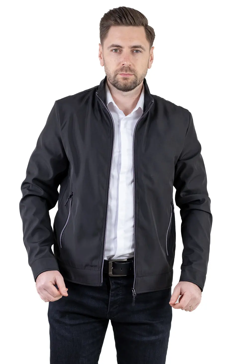 Geaca eleganta de primavara regular fit neagra [4]