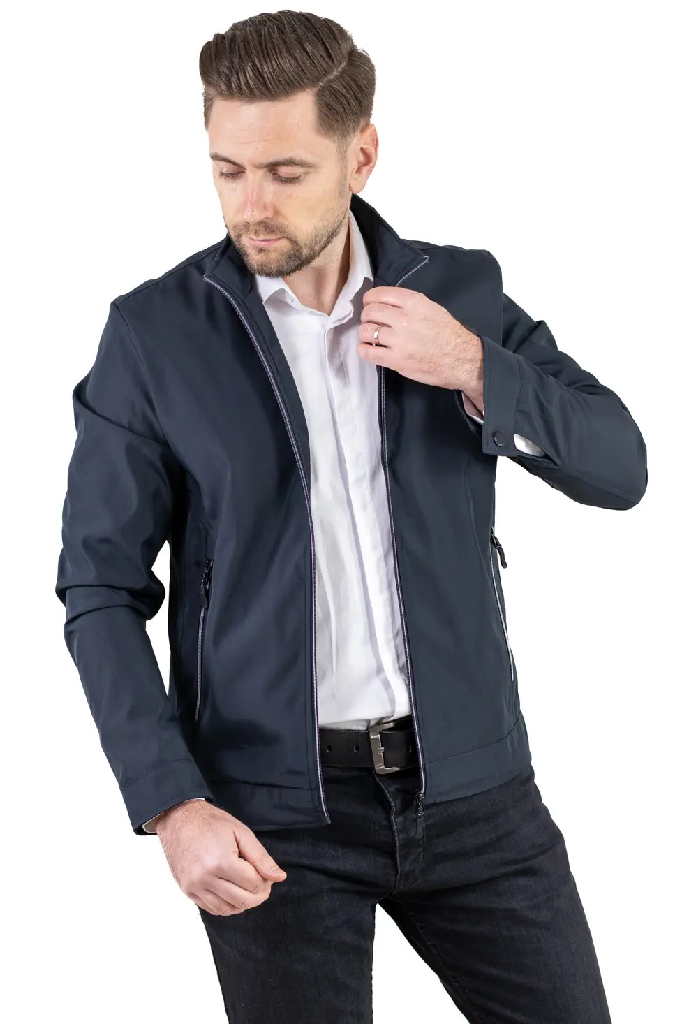 Geaca eleganta de primavara regular fit bleumarin [7]