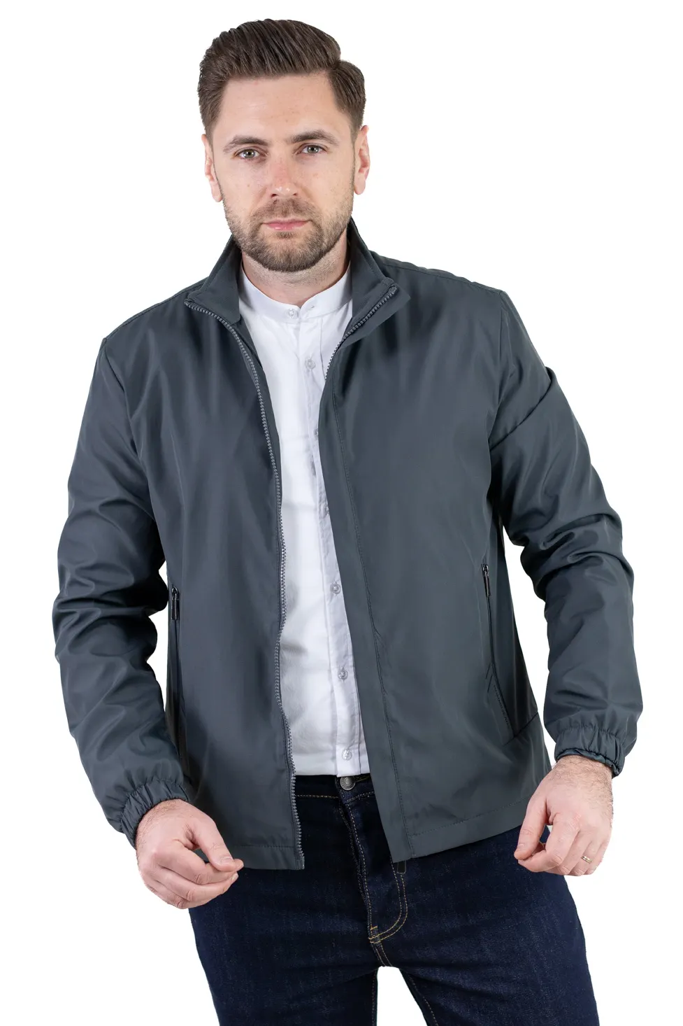 Geaca eleganta usoara regular fit gri inchis [2]