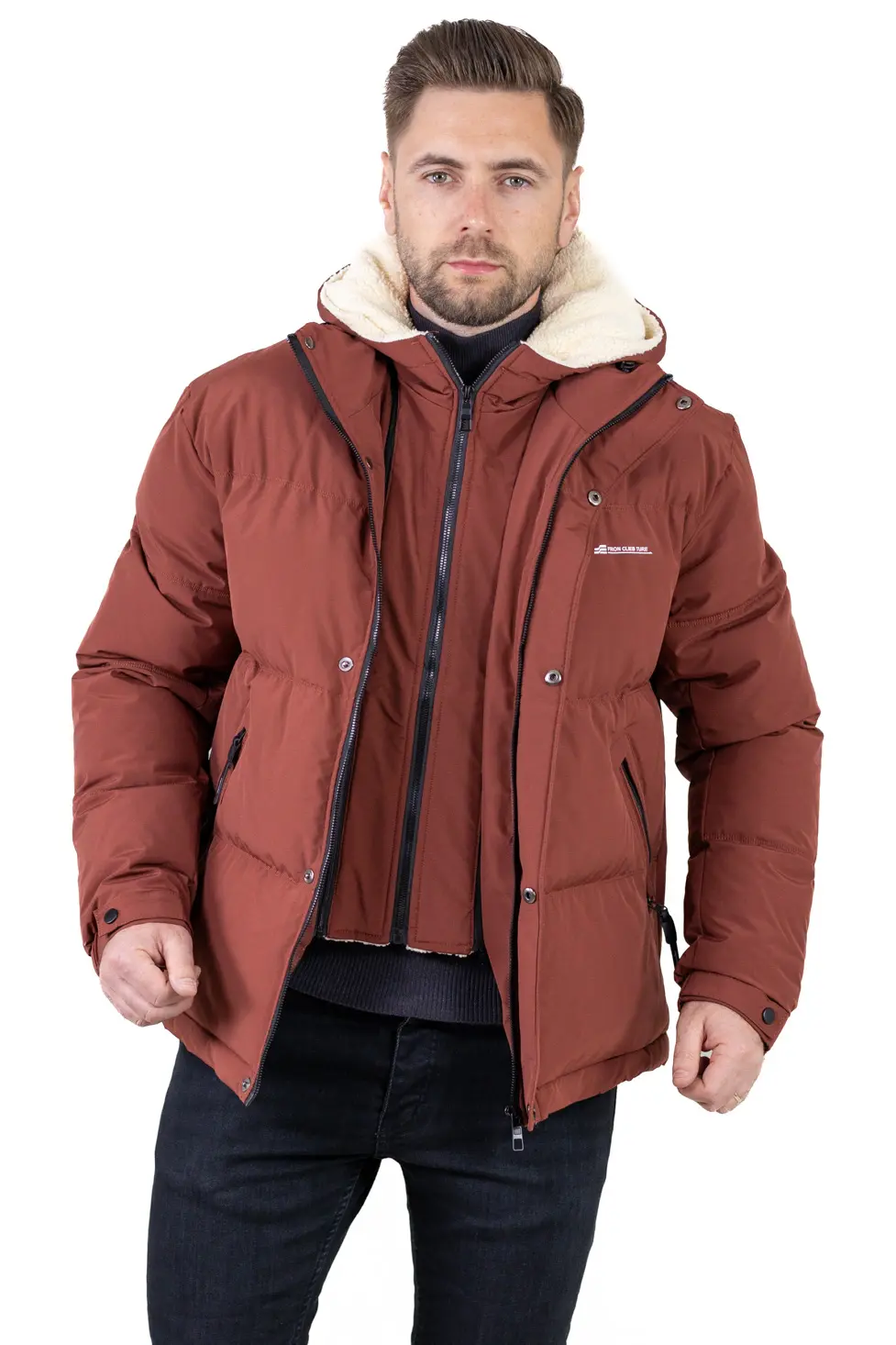 Geacă groasă de iarnă cu vestă îmblănită detașabilă – cărămizie [7]