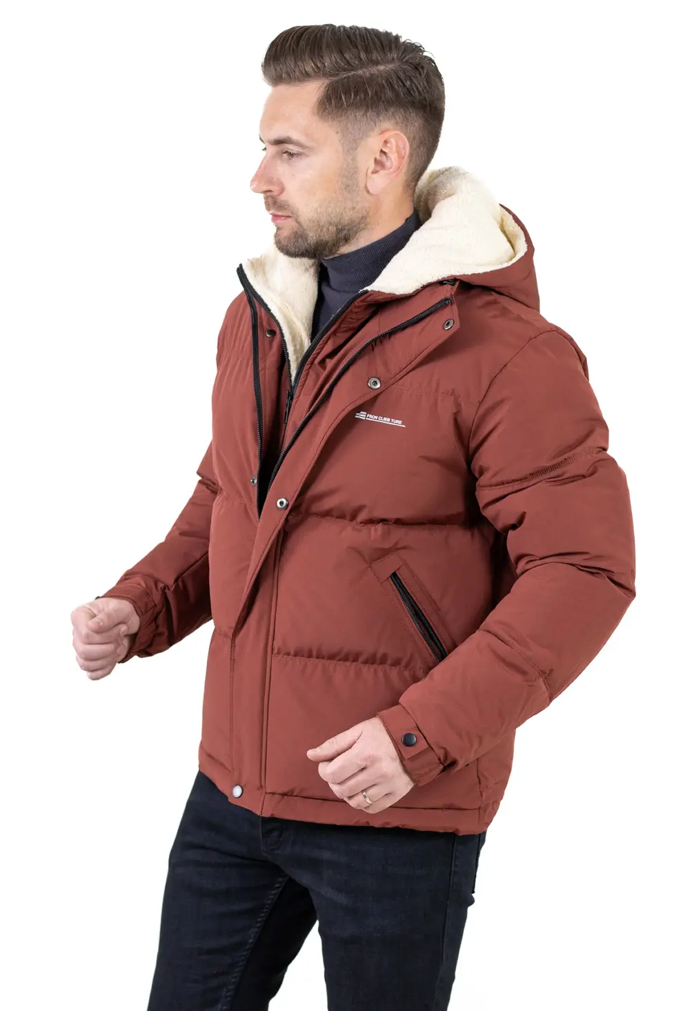 Geacă groasă de iarnă cu vestă îmblănită detașabilă – cărămizie [4]