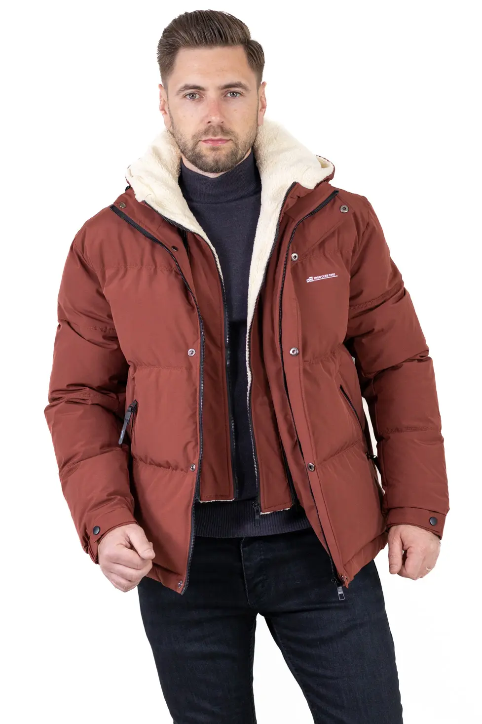 Geacă groasă de iarnă cu vestă îmblănită detașabilă – cărămizie [1]