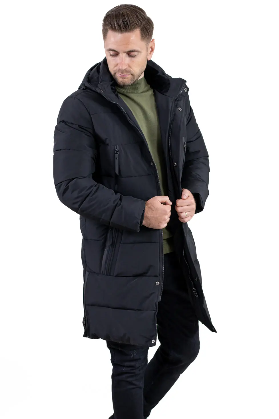 Geacă neagră groasă lungă de iarnă bărbați [12]