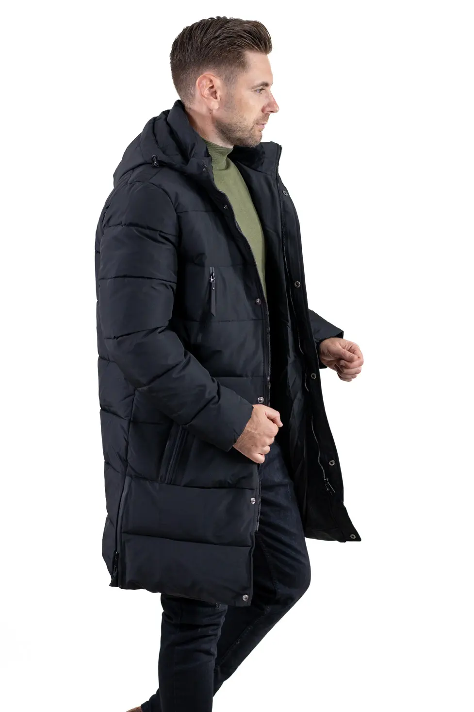 Geacă neagră groasă lungă de iarnă bărbați [10]