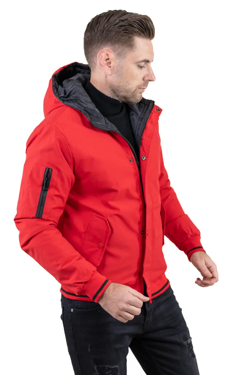 Geacă roșie bărbați cu glugă fixă [6]