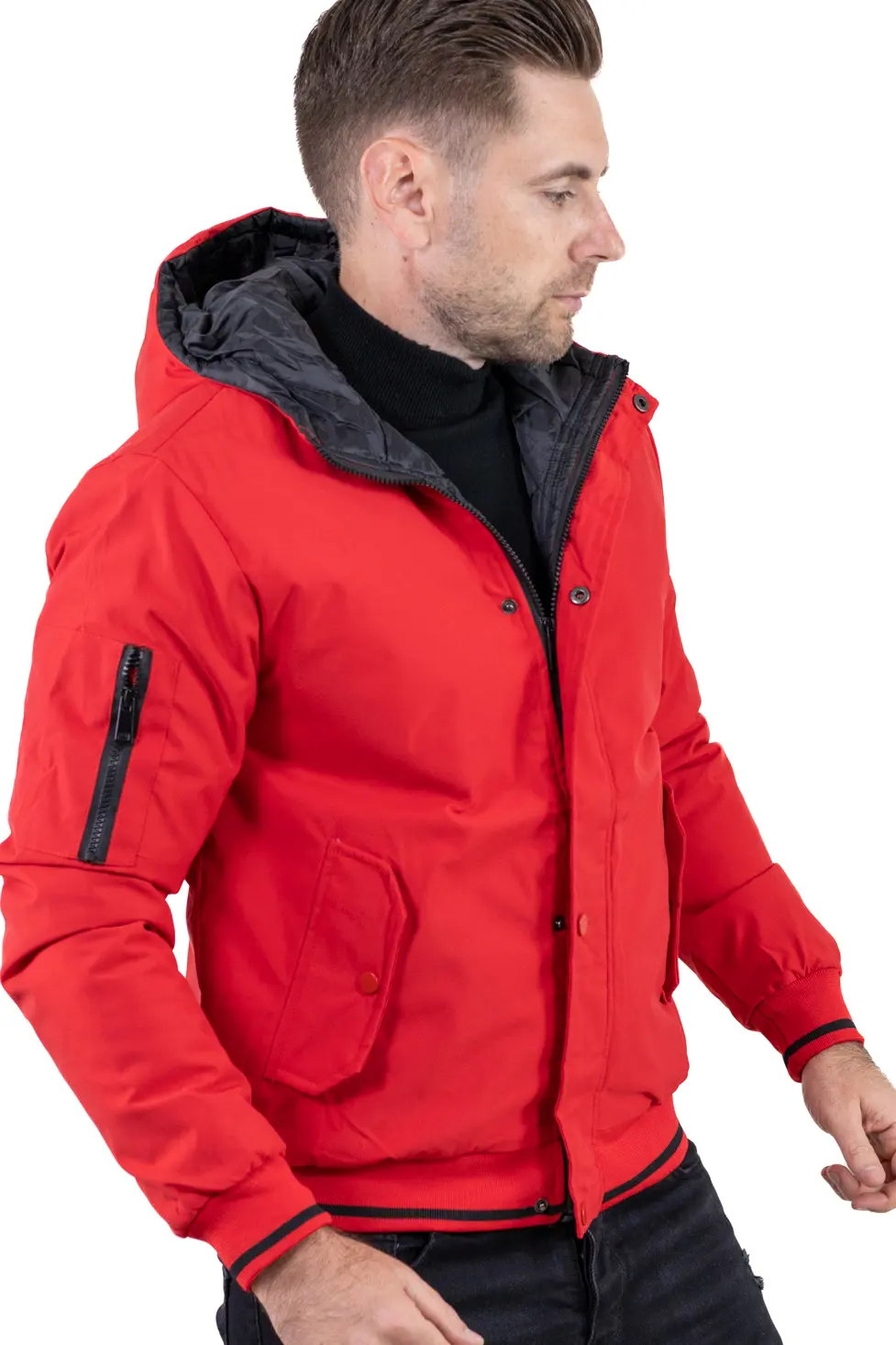 Geacă roșie bărbați cu glugă fixă [7]