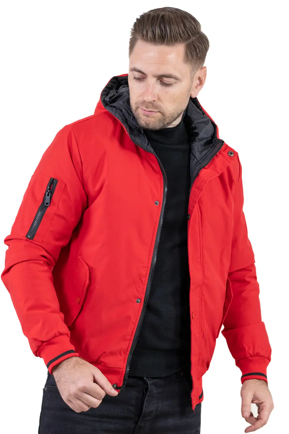 Geacă roșie bărbați cu glugă fixă [4]