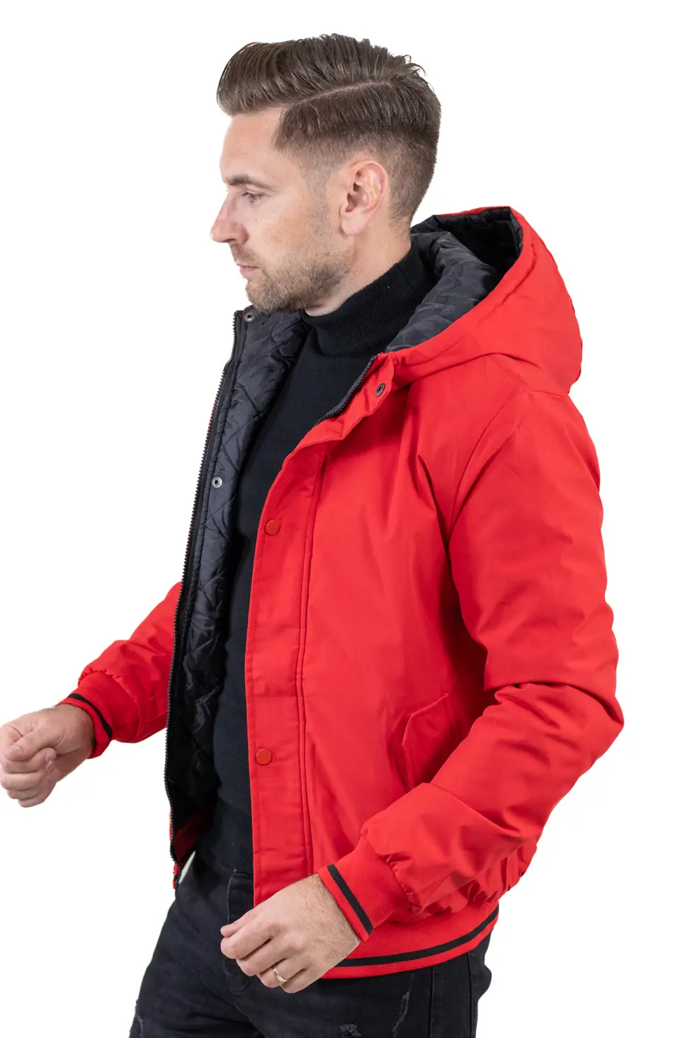 Geacă roșie bărbați cu glugă fixă [5]