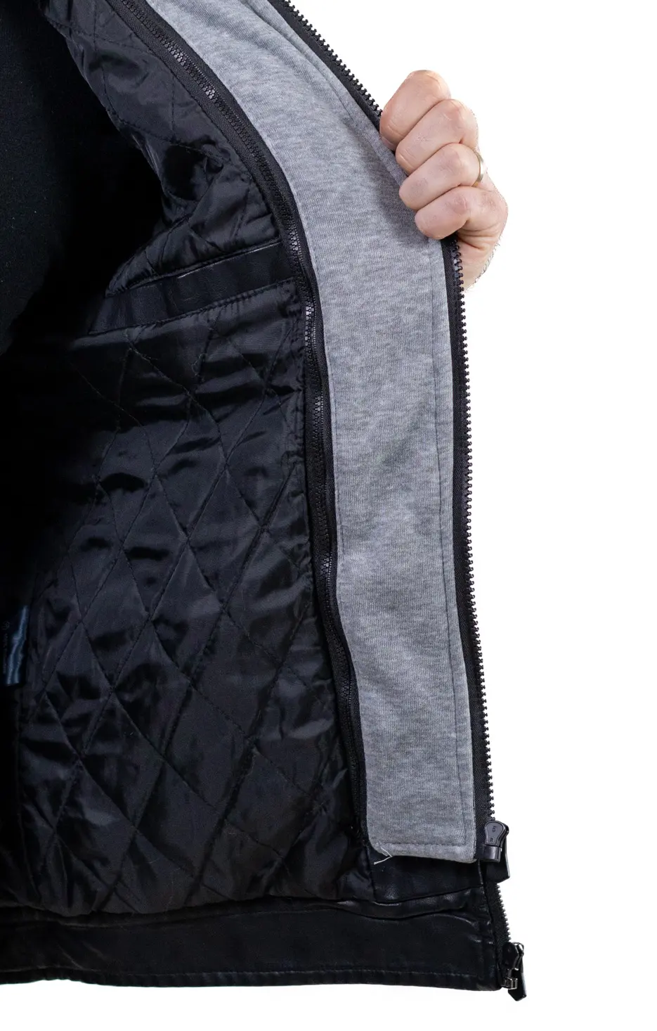 Geacă piele ecologică bărbați cu glugă detașabilă – neagră | Maxwear [6]