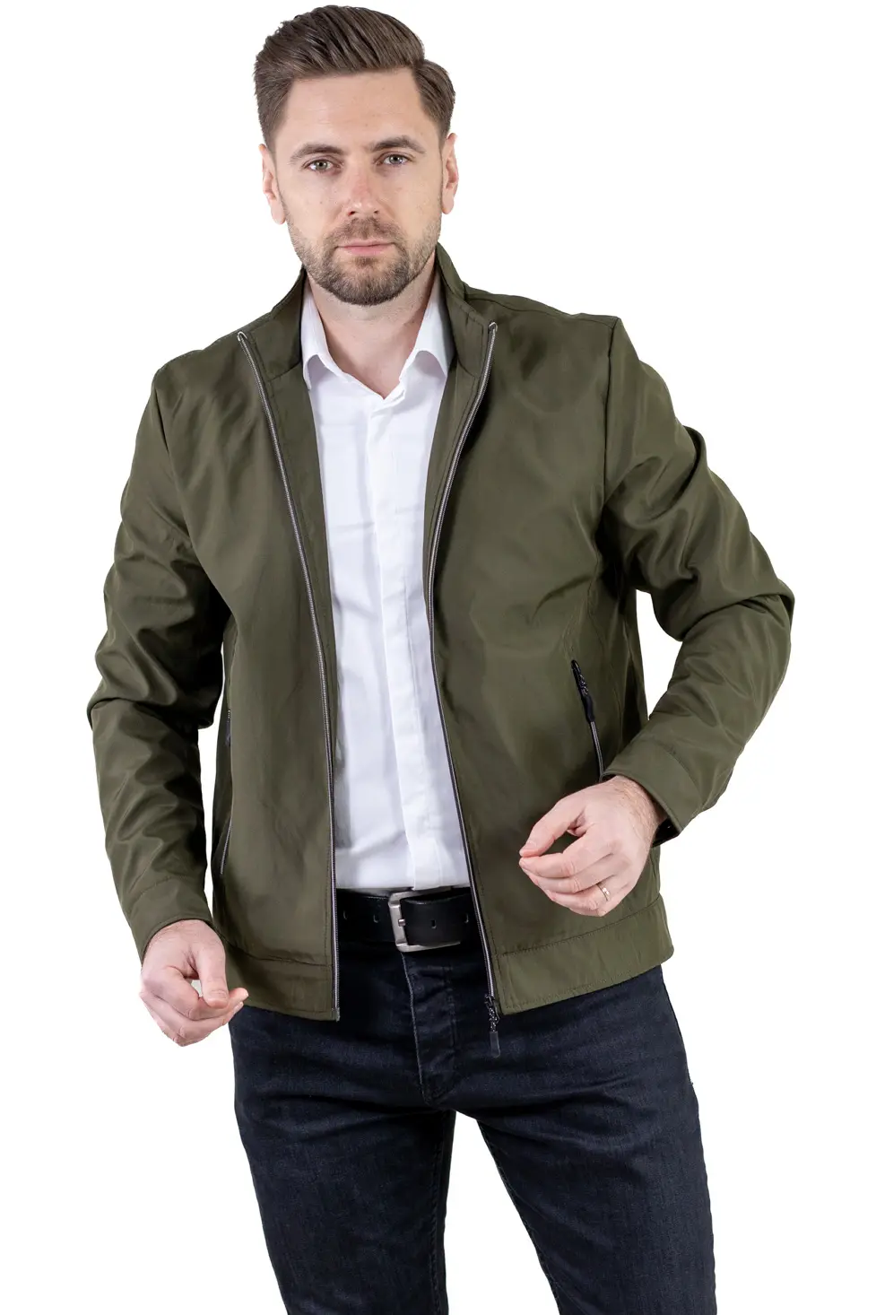 Geaca eleganta de primavara regular fit kaki [5]