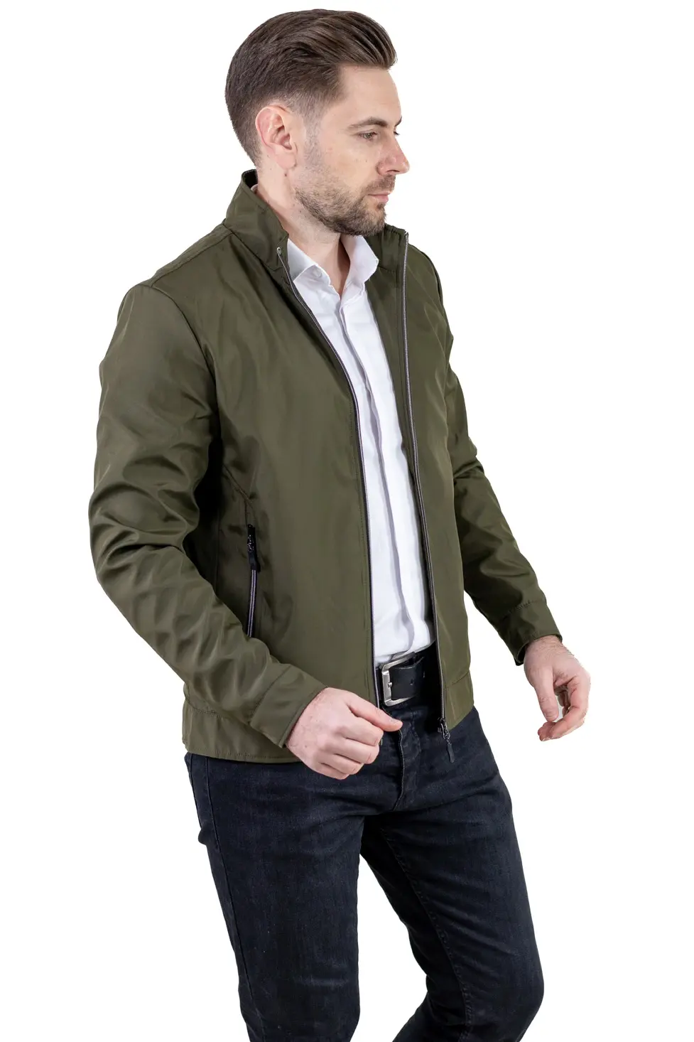 Geaca eleganta de primavara regular fit kaki [2]