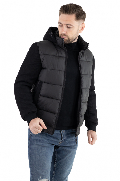 Geaca neagră groasă din fâș cu maneci din tricot [3]