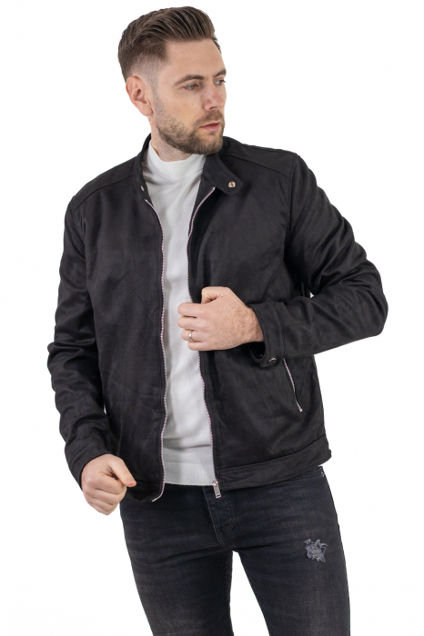 Geaca neagra piele intoarsa eco model drept [9]