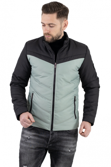 Geaca matlasata impermeabila negru cu verde aqua [2]