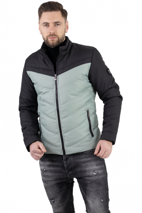 Geaca matlasata impermeabila negru cu verde aqua [5]