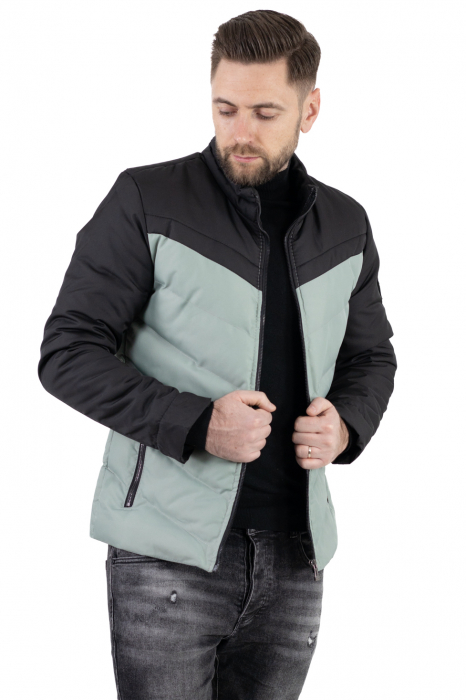 Geaca matlasata impermeabila negru cu verde aqua [10]