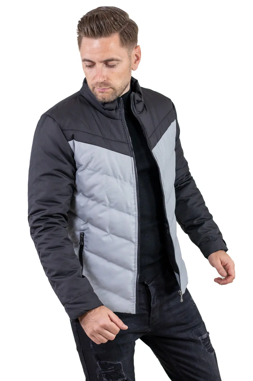 Geaca matlasata impermeabila negru cu gri [5]