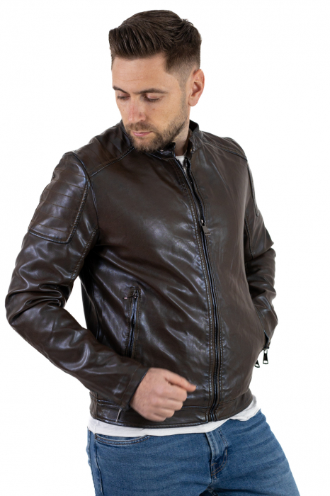 Geaca eco-piele maro vintage [5]