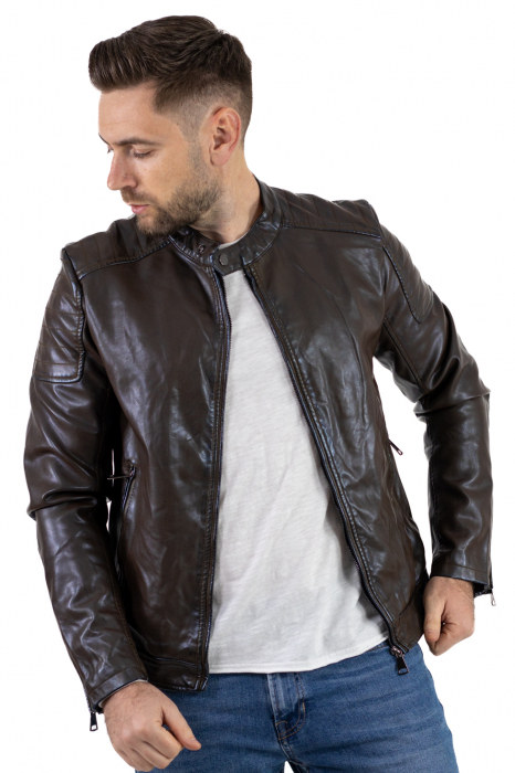 Geaca eco-piele maro vintage [6]