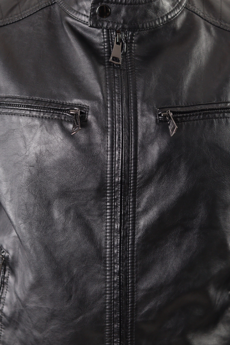 Geaca neagra piele eco barbati cu buzunare [10]
