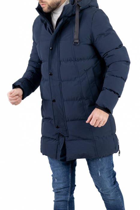 Geaca bleumarin barbati lunga de iarna cu gluga [8]