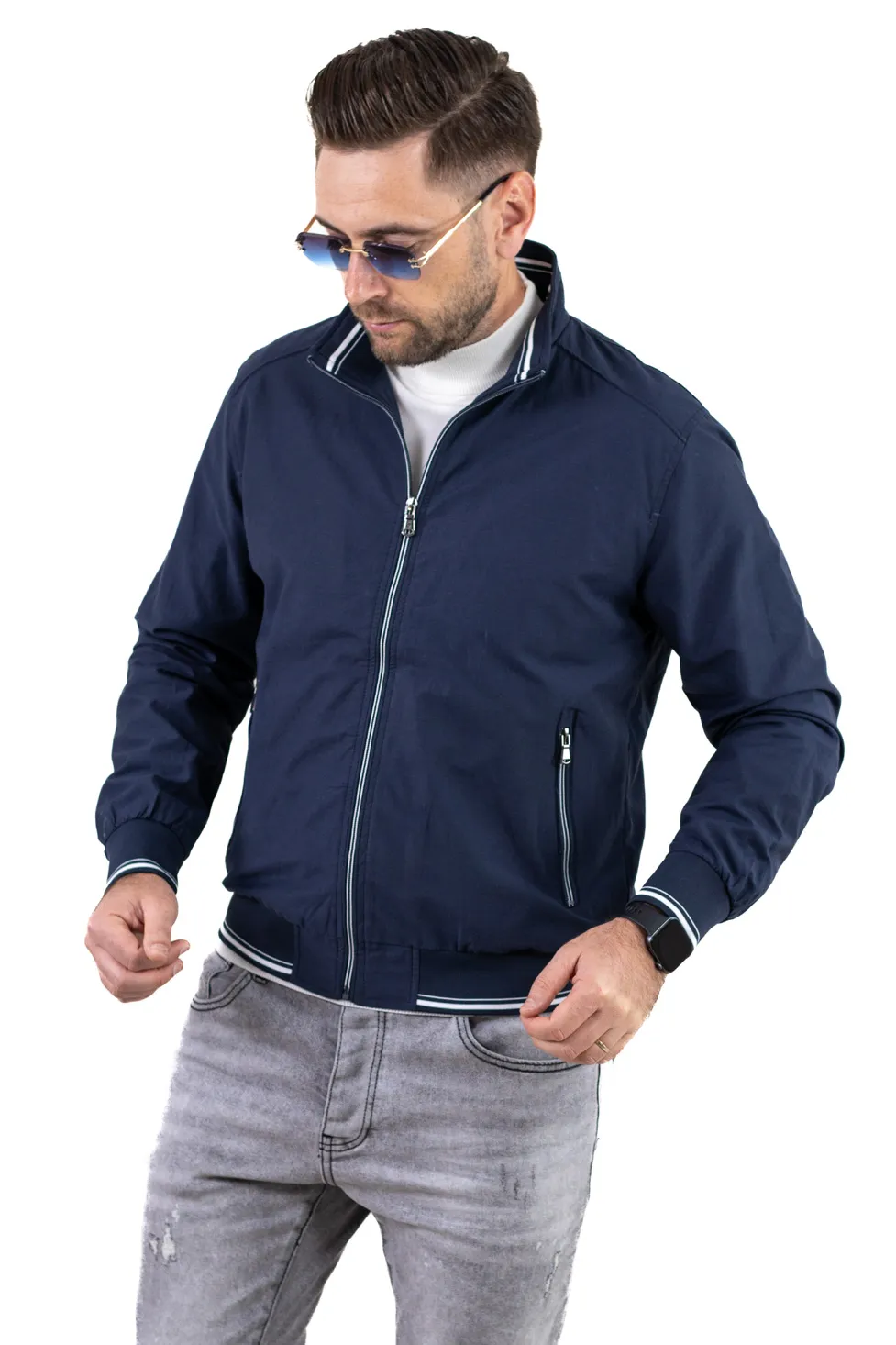 Geacă subțire elegantă cu interior din bumbac bleumarin [2]