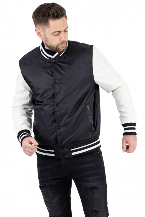 Geaca bomber cu maneci din piele eco [3]