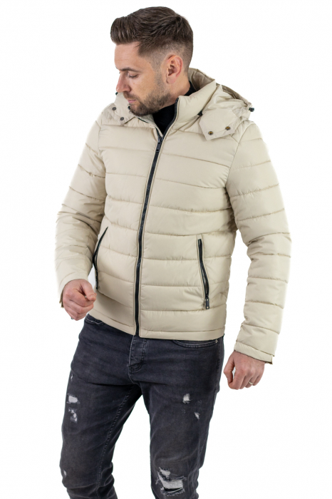 Geaca matlasata de iarna cu gluga detasabila bej [6]