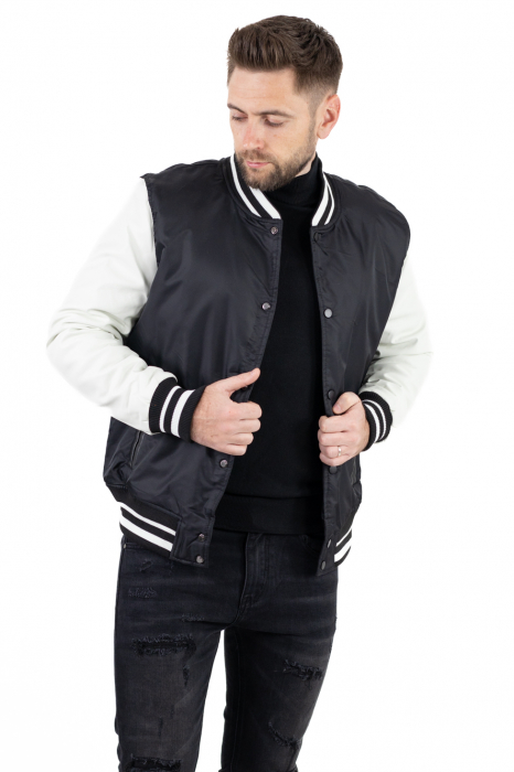Geaca bomber cu maneci din piele eco [2]
