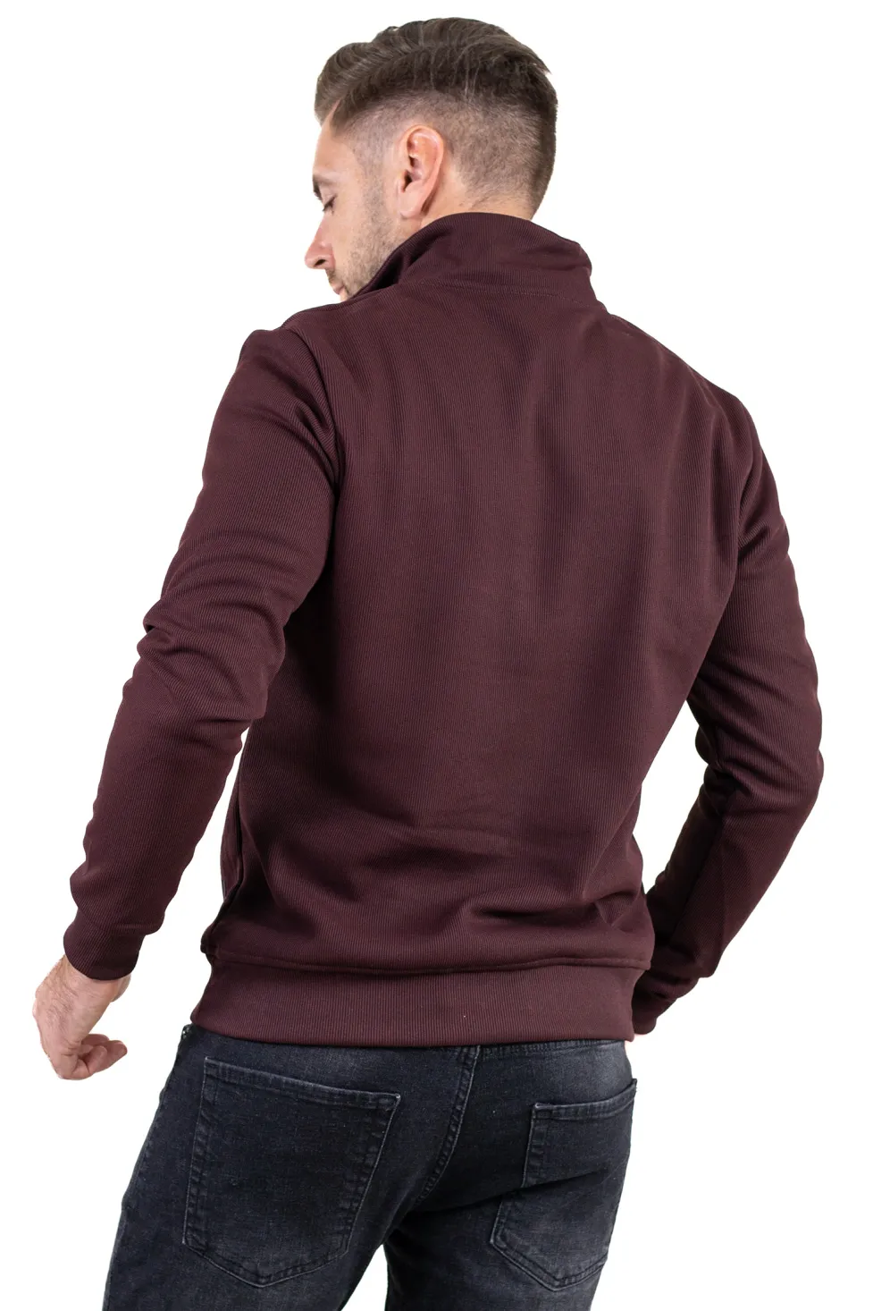 Hanorac bărbați cu fermoar și interior catifelat Plush bordo [8]