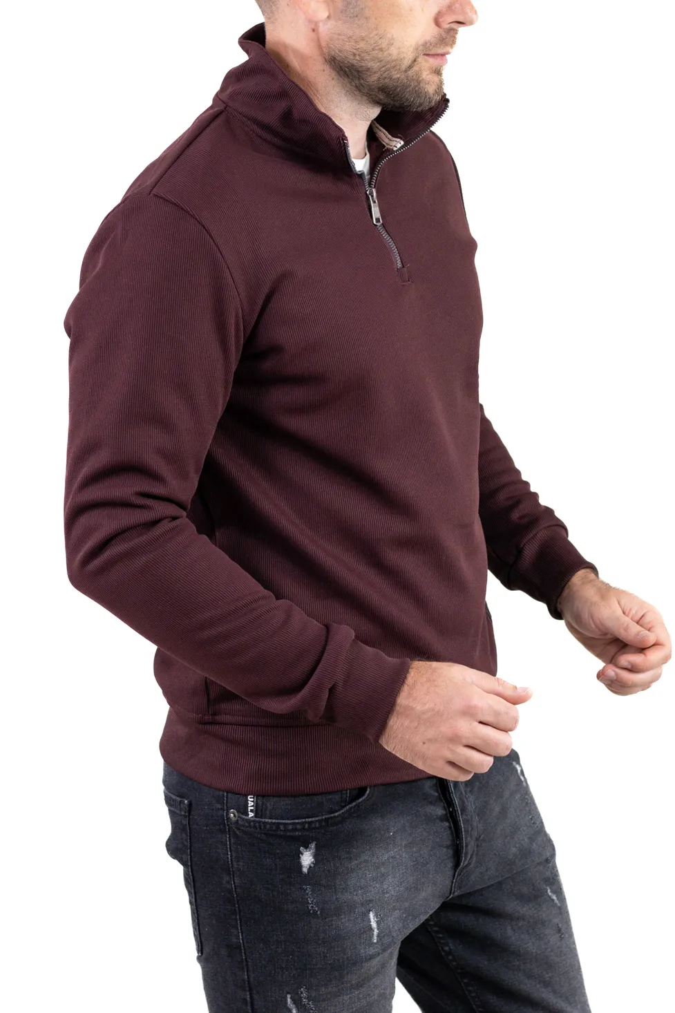 Hanorac bărbați cu fermoar și interior catifelat Plush bordo [6]