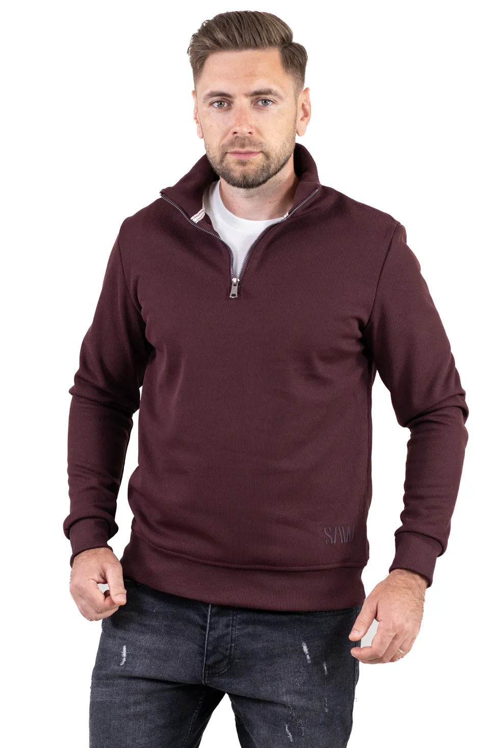 Hanorac bărbați cu fermoar și interior catifelat Plush bordo [9]
