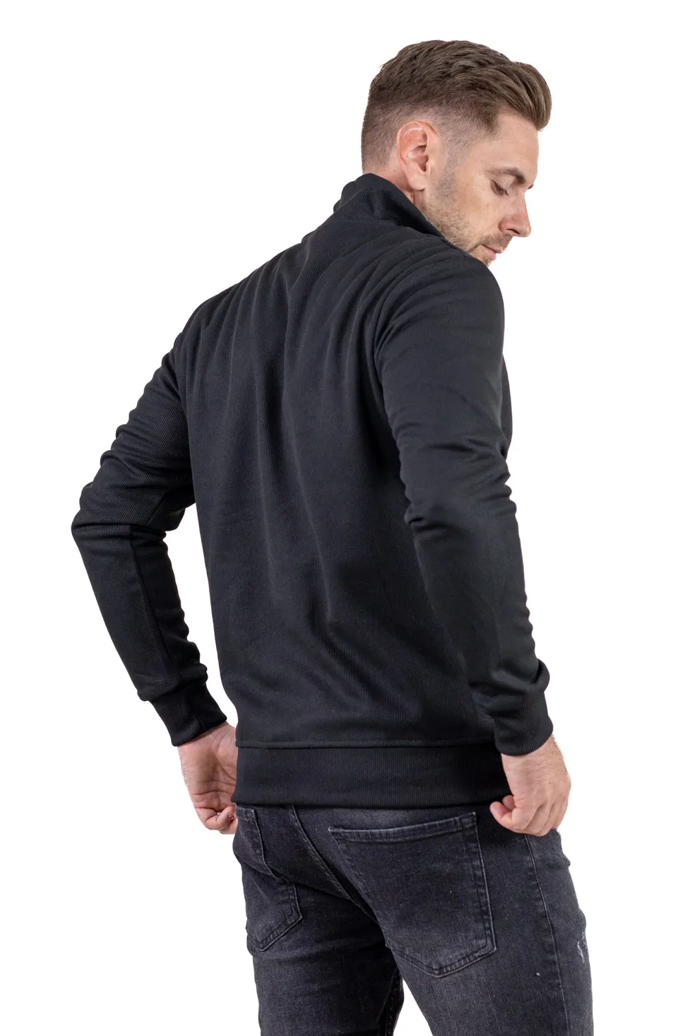 Hanorac bărbați cu fermoar și interior catifelat Plush negru [7]