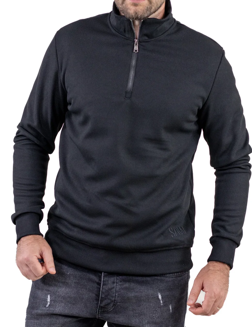 Hanorac bărbați cu fermoar și interior catifelat Plush negru [9]