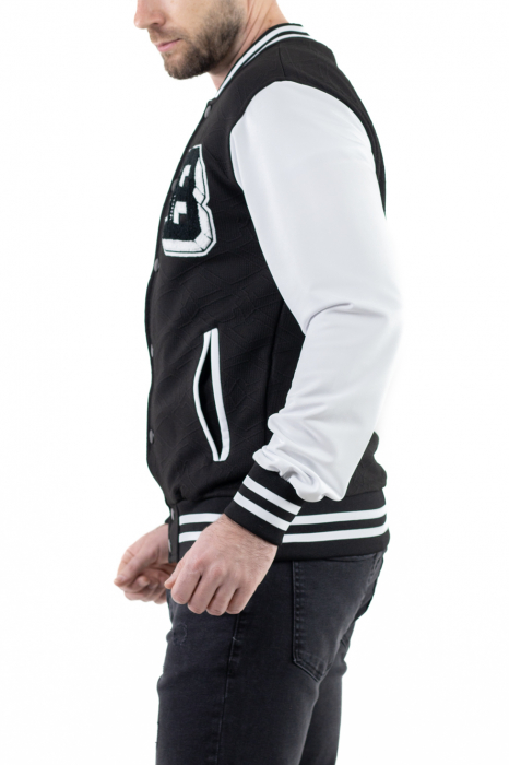 Jacheta neagra bomber cu maneci albe [4]