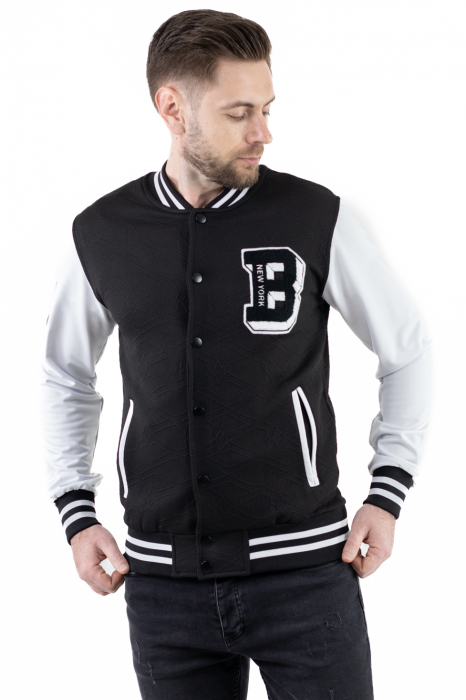 Jacheta neagra bomber cu maneci albe [5]