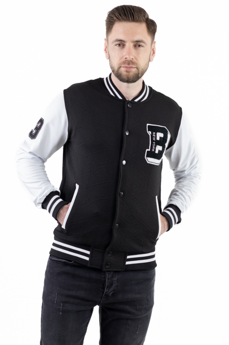Jacheta neagra bomber cu maneci albe [6]