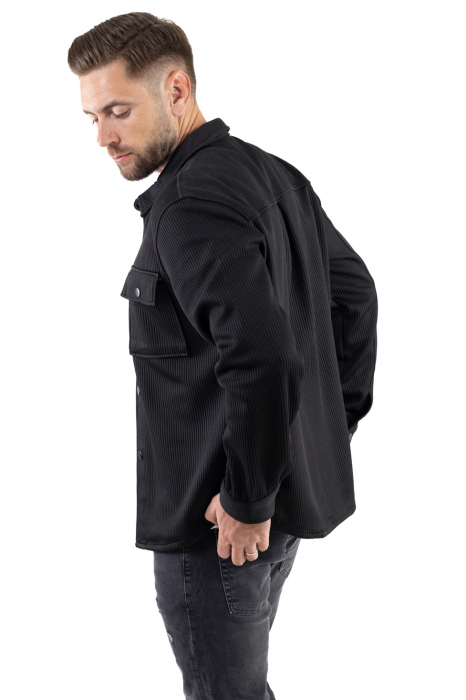 Jachetă neagra din material reiat pentru barbati [6]