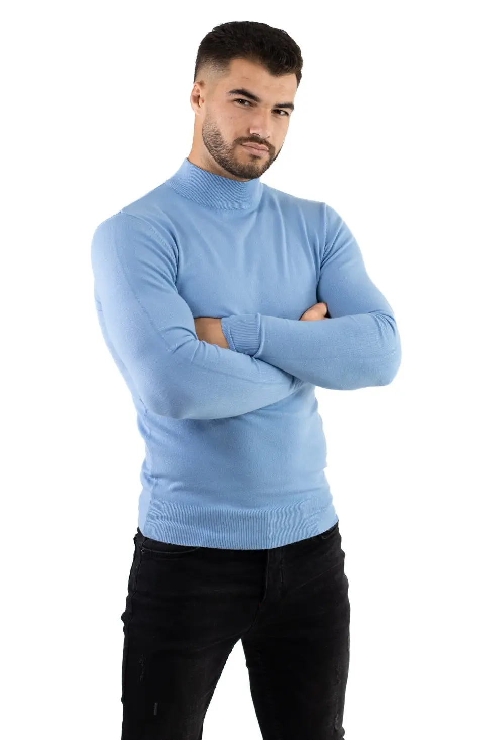Maleta barbati albastra cu guler semi inalt [8]