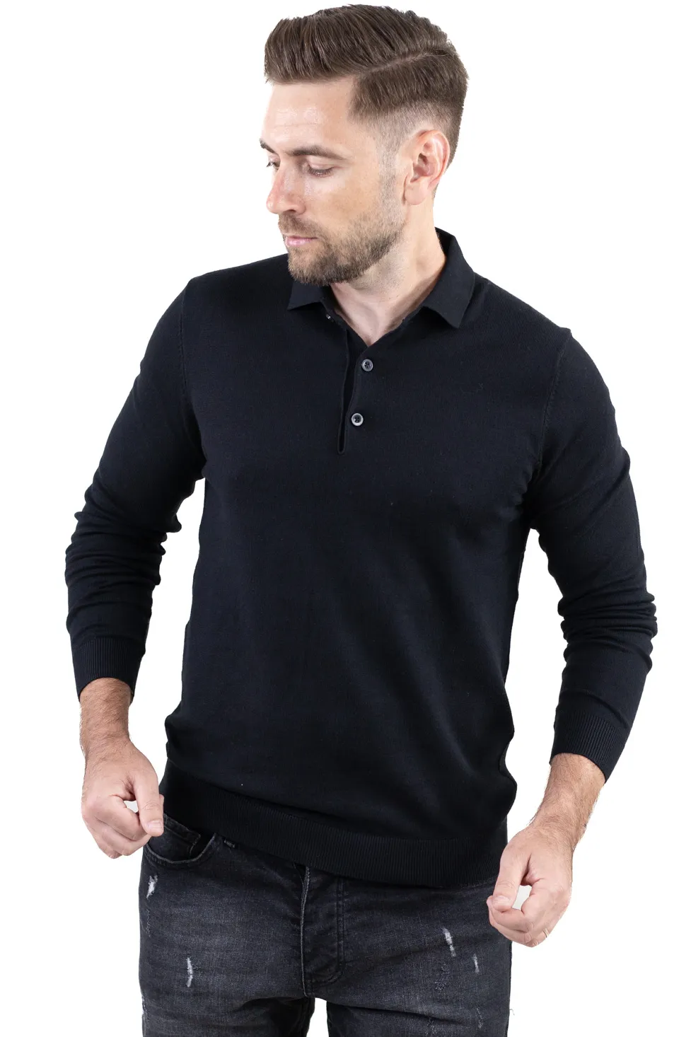 Pulover elegant tip polo pentru bărbați – negru [8]